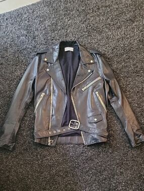 Nathalie Black Leather Biker Jacket - Classic Women's Moto Coat